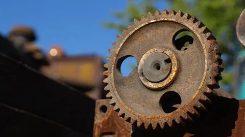 Timing gear of the engine shaft. close-up Stock Photos