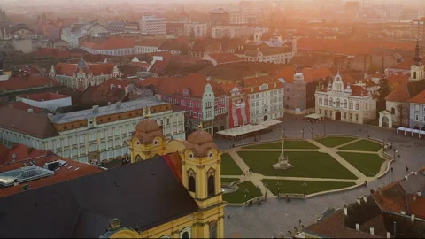 Timisoara aerial view - Union Square in autumnal sunset Stock Footage 199271595