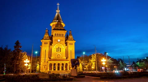 Timisoara. Orthodox Cathedral at dusk. Stock Footage 61771929