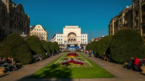 Timisoara.  Victory square. National Opera house is in the background. Stock Footage 61773159