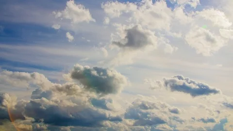 Timlamps, running fluffy white clouds in the blue sky. at sunset, in the Stock Footage 89682131
