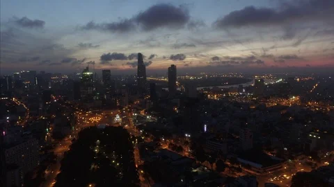 Timlapse of Saigon Skyline in the Sunrise Stock Footage