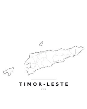 Timor-Leste Asia Map Region Boundaries Highways Black White Editable Vector Stock-Illustration