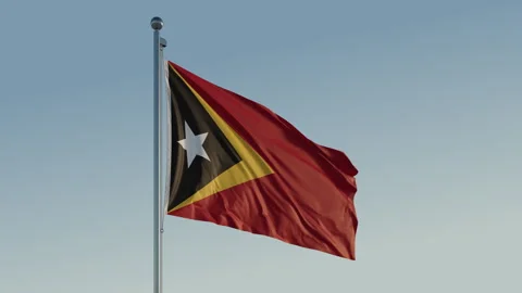 Timor-Leste Dili Flag seamless loop Cinematic Realistic Waving Blue Sky Stock Footage 313350445