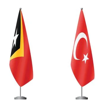 Timor-Leste - East Timor and Turkey flags on flagpoles for official ceremonies Stockillustratie