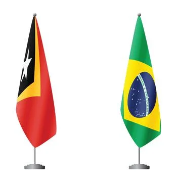 Timor-Leste - East Timor and Brazil flags on flagpoles for official ceremonies Stock Illustration