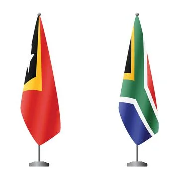 Timor-Leste - East Timor and South Africa flags on flagpoles for official Stock Illustration