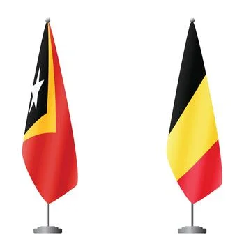 Timor-Leste - East Timor and Belgium flags on flagpoles for official ceremonies Иллюстрация
