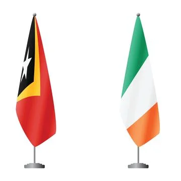 Timor-Leste - East Timor and Ireland flags on flagpoles for official ceremonies Stock Illustration