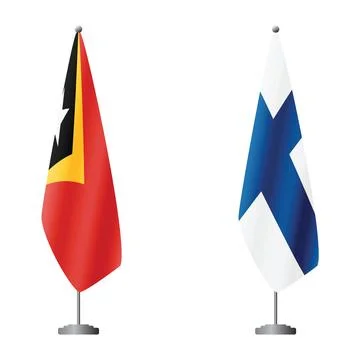Timor-Leste - East Timor and Finland flags on flagpoles for official ceremonies Stock Illustration