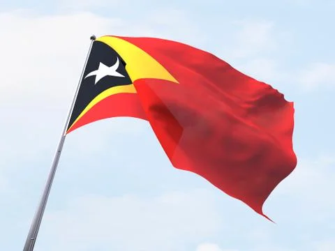 Timor Leste flag flying on clear sky. Stock Illustration