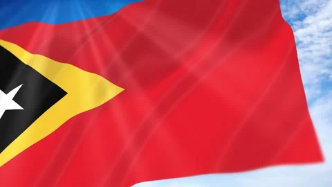 Timor Leste Flag Seamless Loop 4k 60fps on Sky Background Stock Footage 341678530