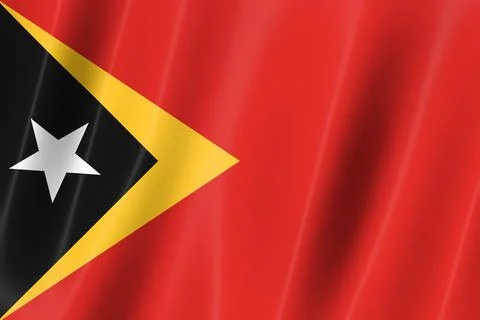 Timor Leste flag of silk-3D panoramic  illustration Stock Illustration