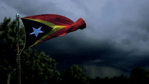 Timor Leste flag for veterans day on dark storm clouds - abstract 3D rendering イラスト素材