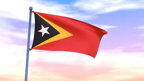 Timor-Leste Flag waving in the high wind Stock Footage 155459297