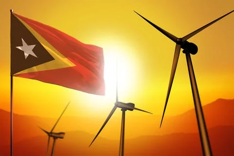 Timor-Leste wind energy, alternative energy environment on sunset Stock Illustration