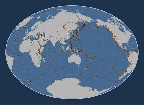 Timor tectonic plate. Contour. Fahey Oblique. Volcanoes and boundaries Stock Illustration