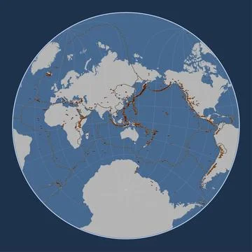 Timor tectonic plate. Contour. Lagrange Oblique. Volcanoes and boundaries Stock Illustration