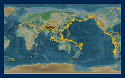 Timor tectonic plate. Physical. Compact Miller. Earthquakes and boundaries Illustrazione stock