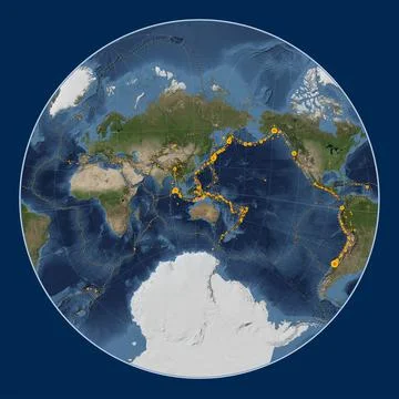 Timor tectonic plate. Satellite. Lagrange Oblique. Earthquakes and boundaries Stock Illustration