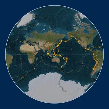 Timor tectonic plate. Satellite. Lagrange. Earthquakes and boundaries Stock Illustration