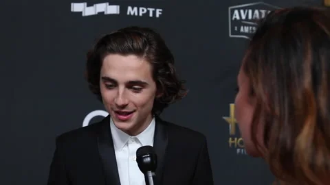 Timothée Chalamet Gives an Interview on Red carpet of the Hollywood Film Awards Stock Footage 130962882