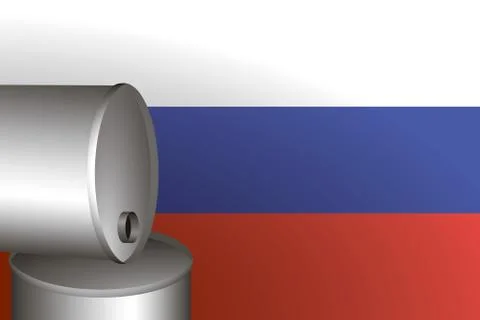 Tin barrels on the background of the Russian flag Stock Illustration