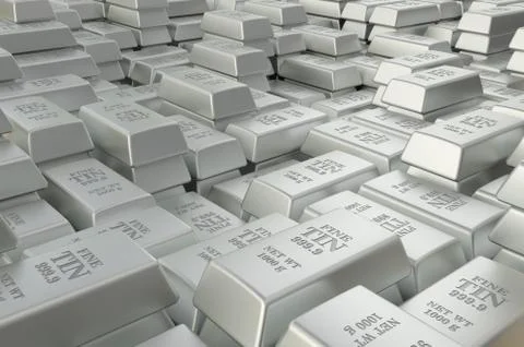 Tin bars, ingots background. 3D rendering Stock Illustration