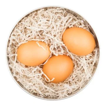 Tin Box With Eggs Stock Photos