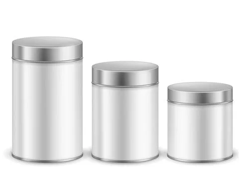 Tin can container metal. Packaging dry products cylinder boxes with caps Stock Illustration
