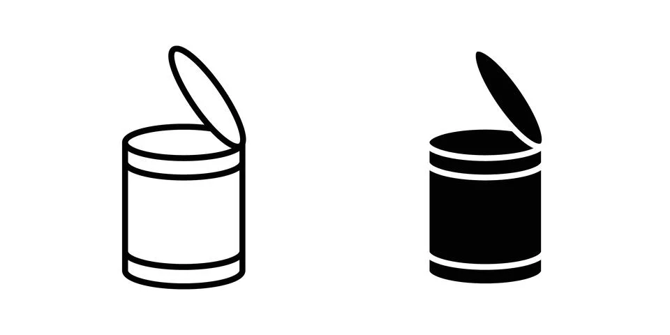 Tin can icon solid, line, and editable vector set. Stock Illustration