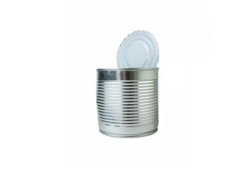Tin can isolate, open clean tin can, isolated on white Foto stock