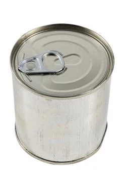 A tin can with a pull ring isolated on white background 库存照片