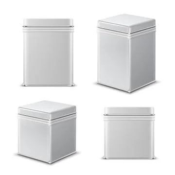 Tin can. Rectangular white metal container. Food product package vector isolated Stock Illustration