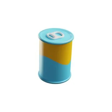 Tin can with ring pull on lid yellow and blue colors 3D vector, pet feed Stock Illustration