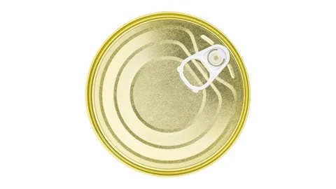 Tin can round, closed, with key, rotating on white background Stock Footage 242358845