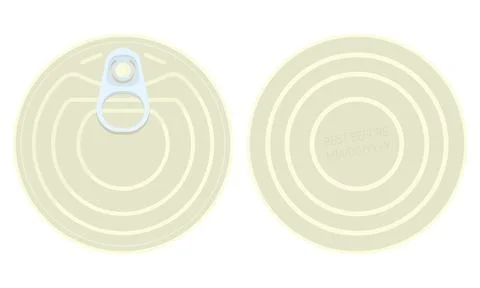 Tin can top and bottom view vector mockup with pull tab and best before text Stock Illustration