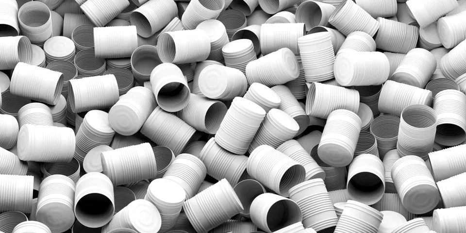 Tin cans empty plastic stack banner all background Stock Illustration