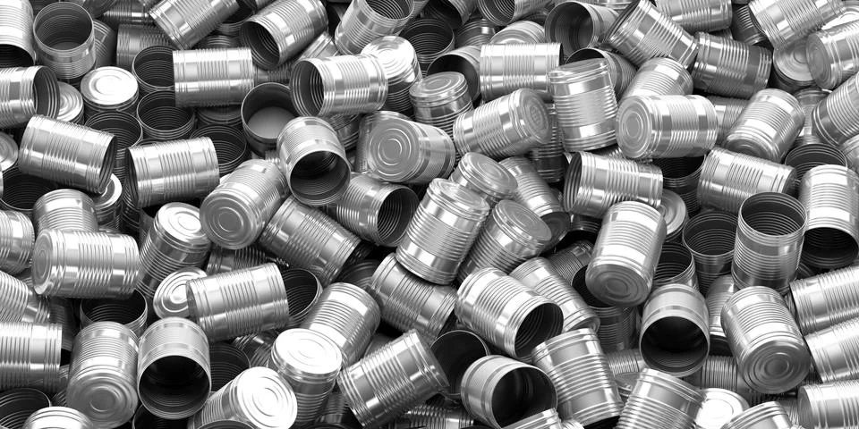 Tin cans empty silver stack banner all background Stock Illustration