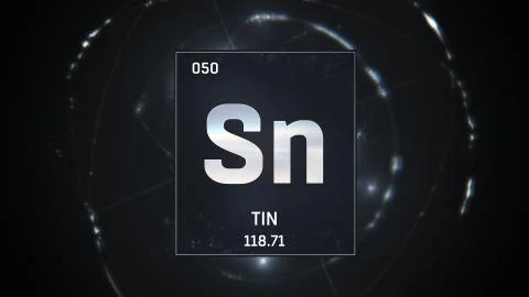 Tin as Element 50 of the Periodic Table 3D illustration on silver background Stock Illustration