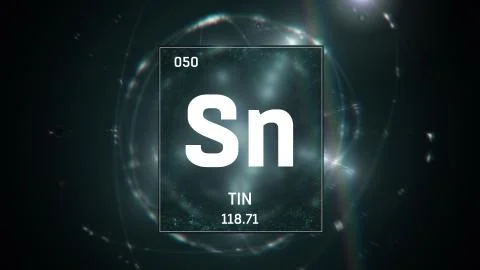 Tin as Element 50 of the Periodic Table 3D illustration on green background Stock Illustration