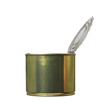 Tin empty open tin can on a white background. Stock Photos