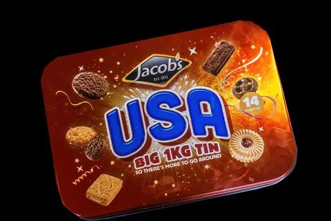 A tin of Jacobs USA Assorted biscuits Stock Photos