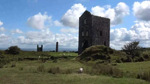 Tin Mine, old ruined granite buildings Stock Footage 78895948