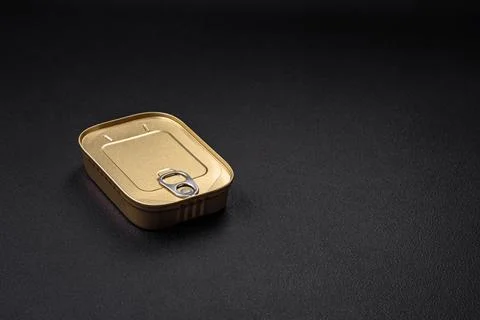 Tin or aluminum rectangular can of canned food with a key 스톡 사진