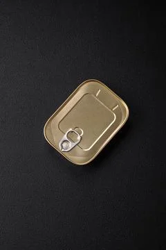 Tin or aluminum rectangular can of canned food with a key Stock Photos