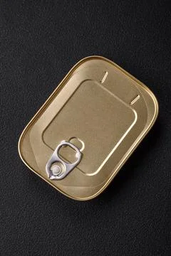 Tin or aluminum rectangular can of canned food with a key Stockfoto's