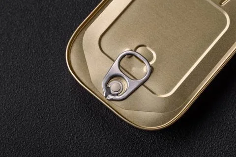 Tin or aluminum rectangular can of canned food with a key Stock Photos