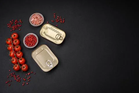 Tin or aluminum rectangular can of canned food with a key Stock Photos