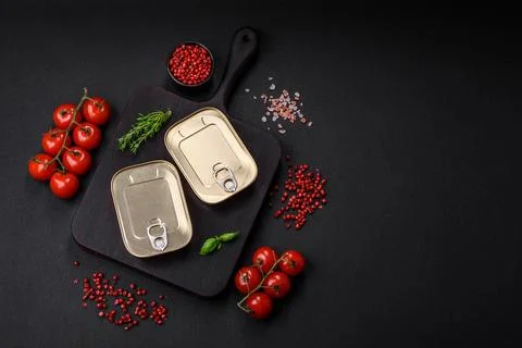 Tin or aluminum rectangular can of canned food with a key Stock Photos